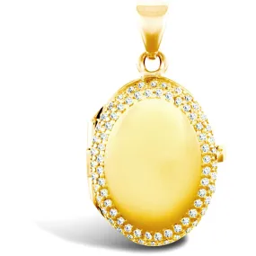 CZ Oval Shaped Locket Pendant Necklace in 9ct Yellow Gold