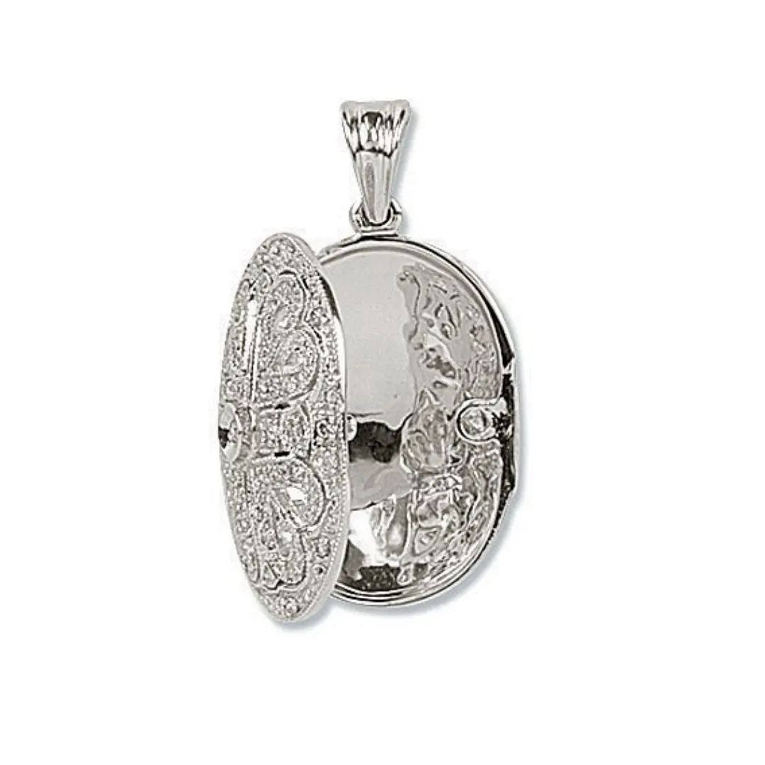 Diamond Oval Locket Pendant Necklace 0.31ct H-SI in 9K White Gold