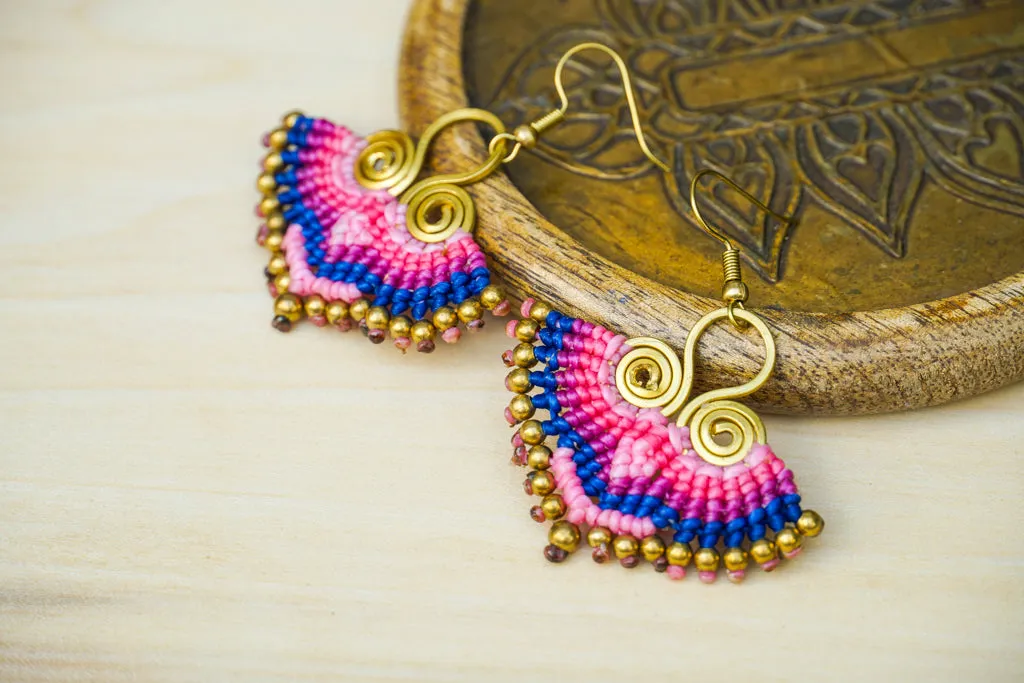 E7812- Micro Macrame Boho Earrings, Handmade Earrings, Hippie Earrings