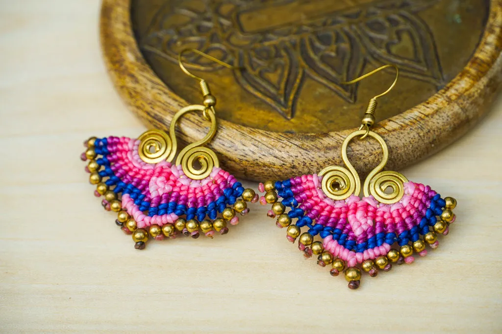 E7812- Micro Macrame Boho Earrings, Handmade Earrings, Hippie Earrings