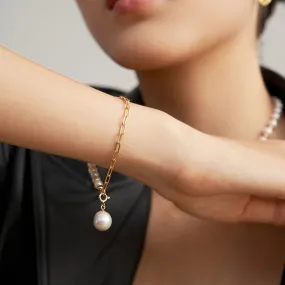 Elegant Baroque Pearl Splice Chain Bracelet