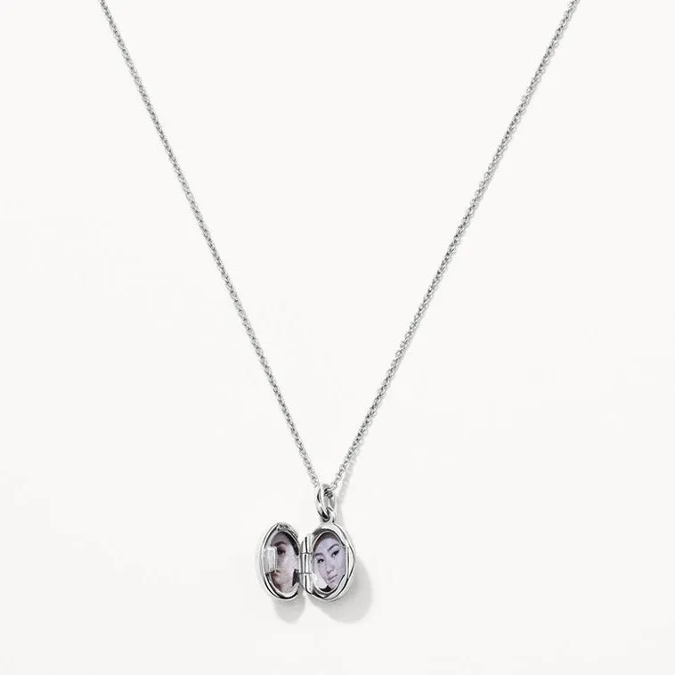 Engravable Oval Mini Locket Necklace in Silver