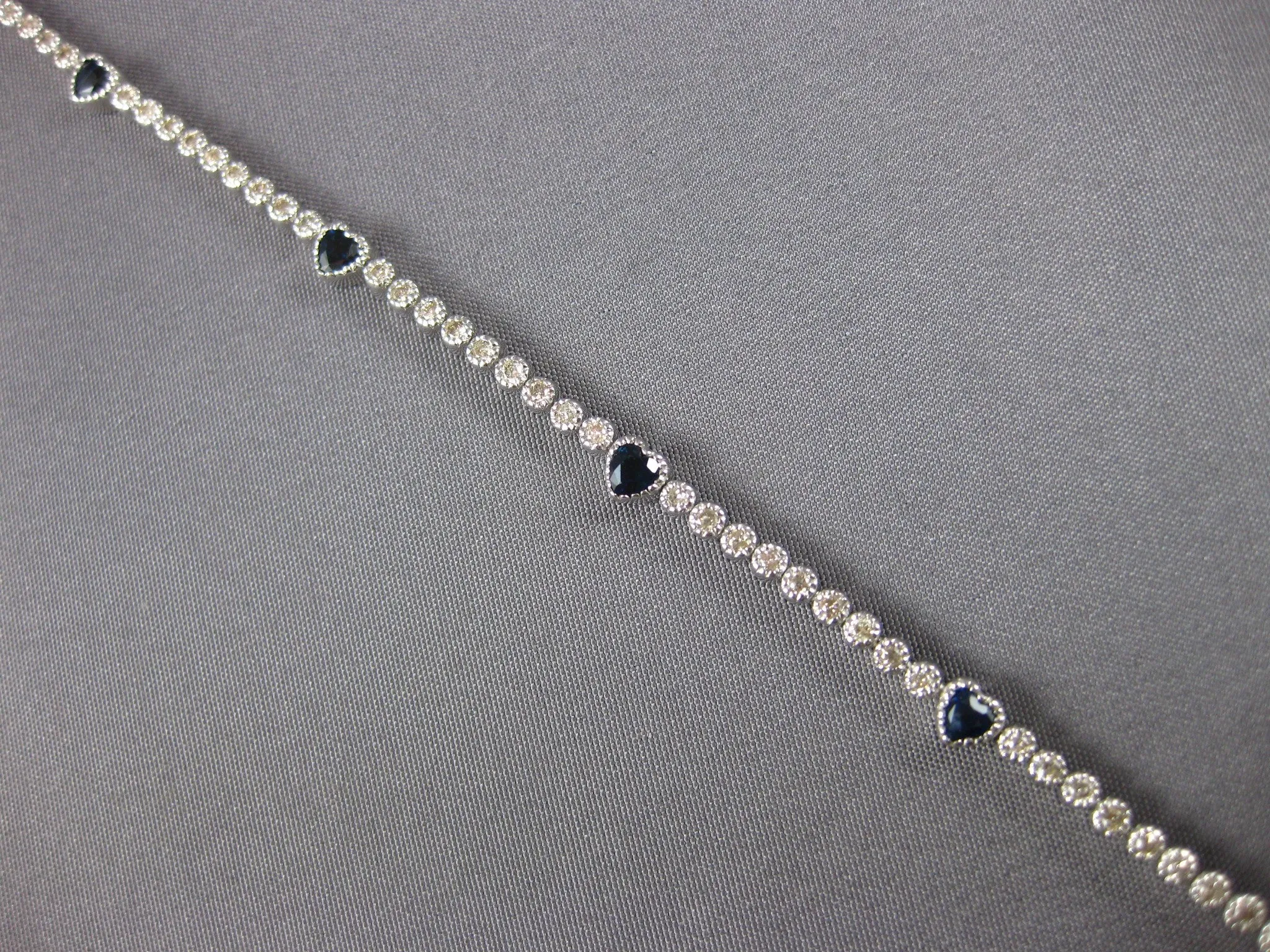 ESTATE 1.96CT DIAMOND & AAA SAPPHIRE 18KT WHITE GOLD MULTI HEART TENNIS BRACELET