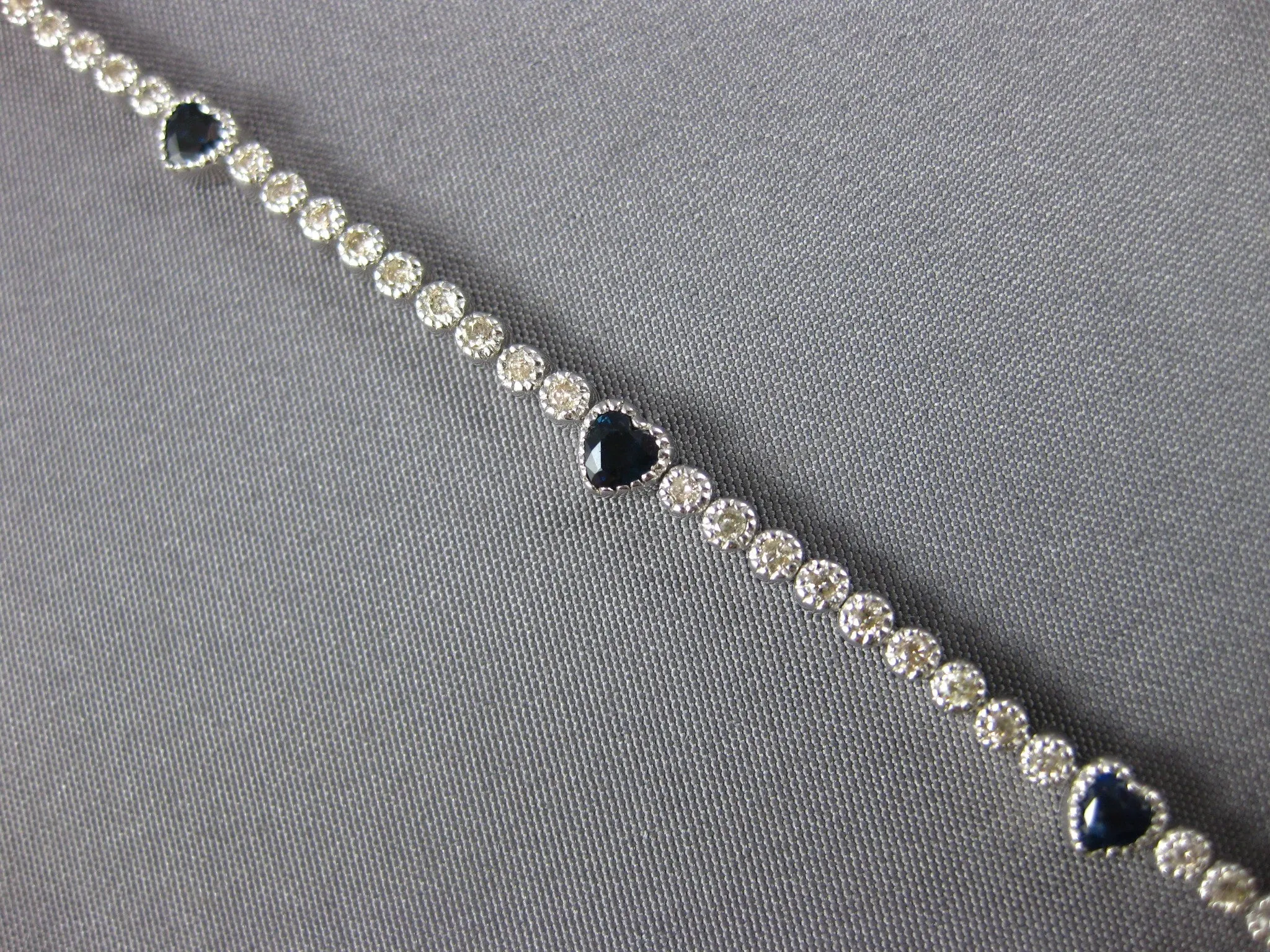 ESTATE 1.96CT DIAMOND & AAA SAPPHIRE 18KT WHITE GOLD MULTI HEART TENNIS BRACELET