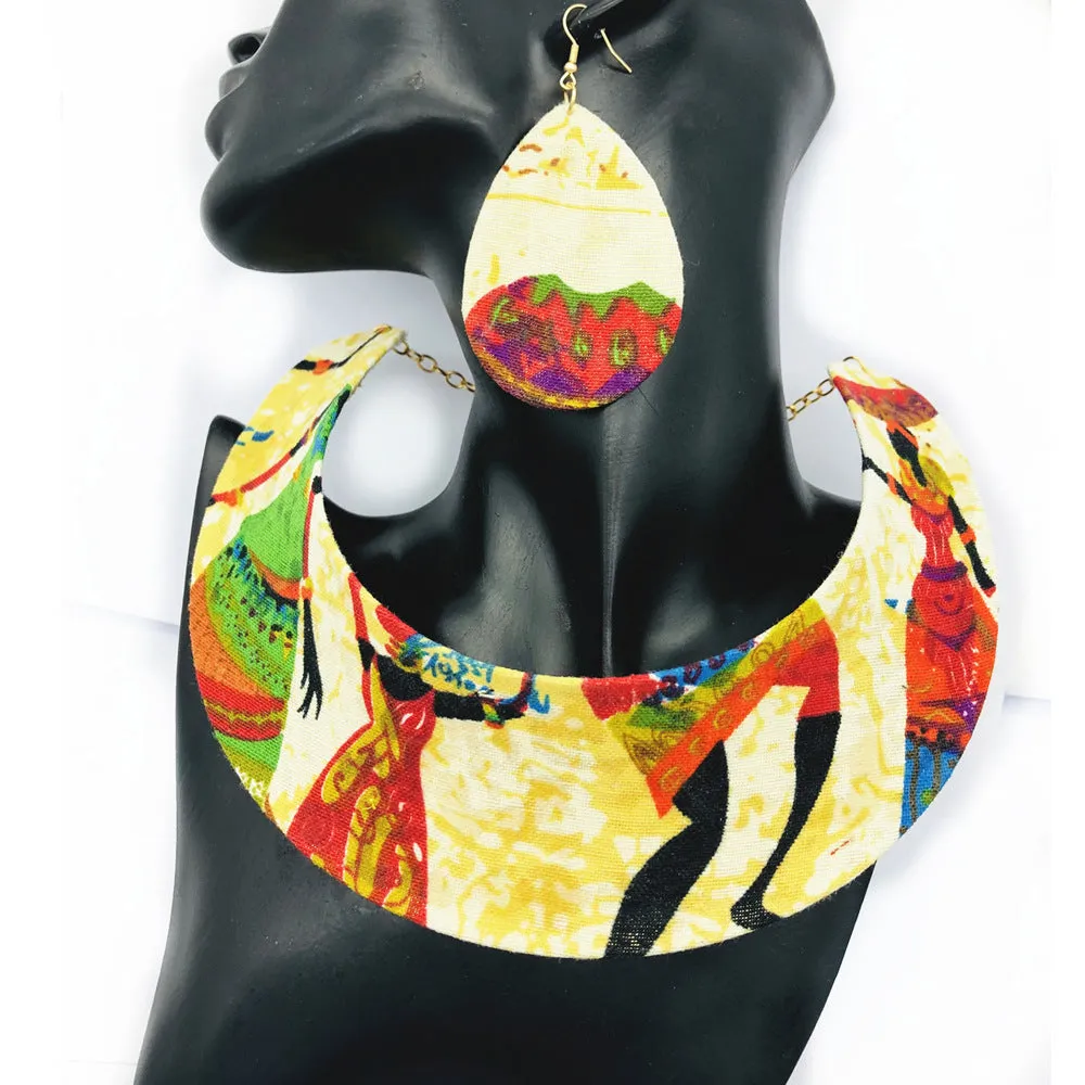 Exaggerated African Fabric Choker Set with Black Necklace - Handmade Amazon Ornament from the Savanna Rhythms Collection