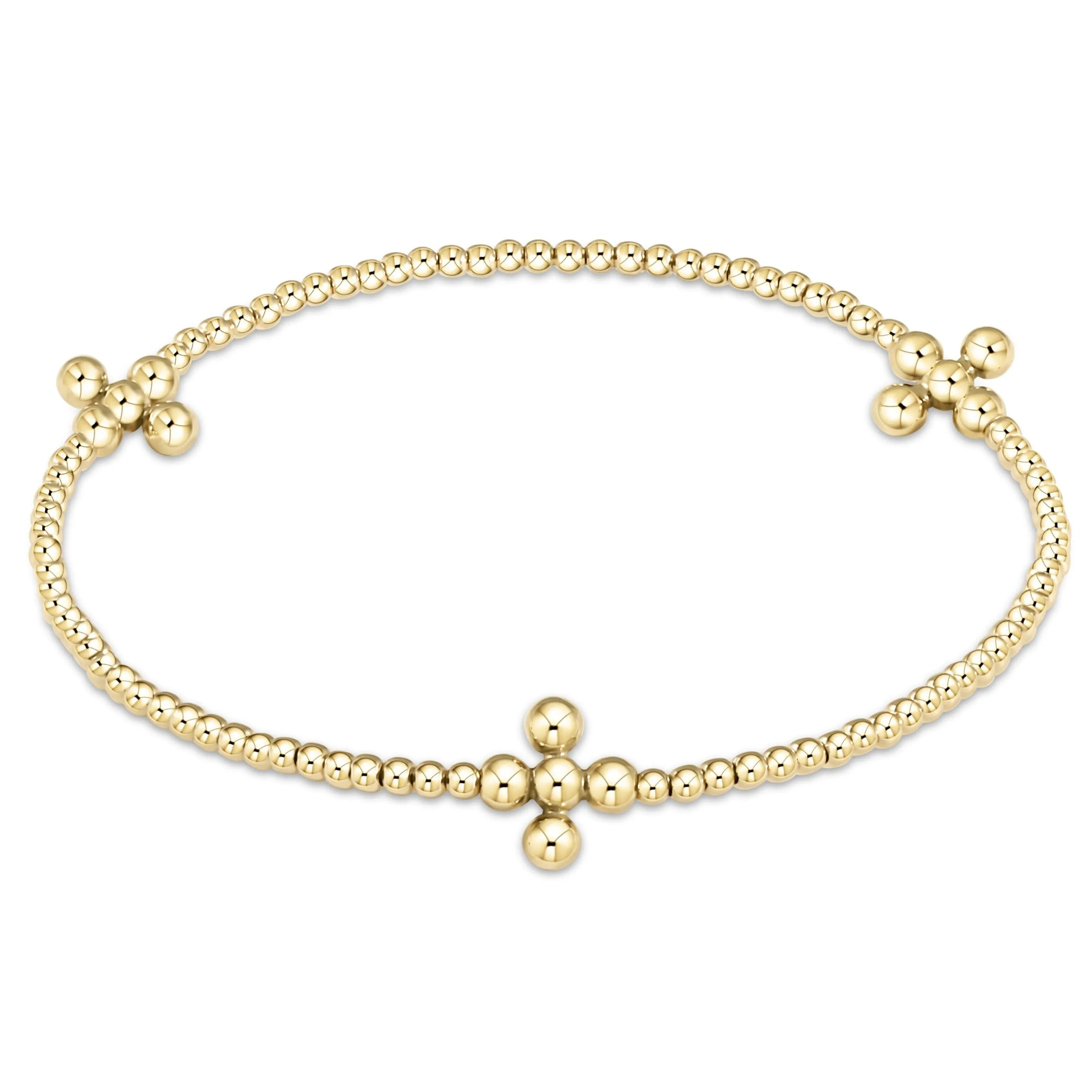 Extends Signature Cross Gold Pattern 2.5mm Bead Bracelet- Classic Beaded Signature Cross