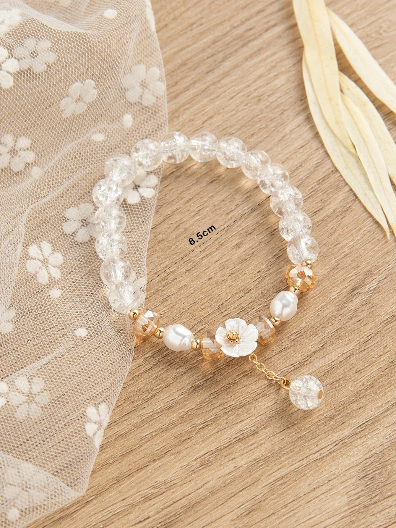 Flower Detail Clear Beaded Bracelet Women Bracelet Stackable Bracelet Crafted