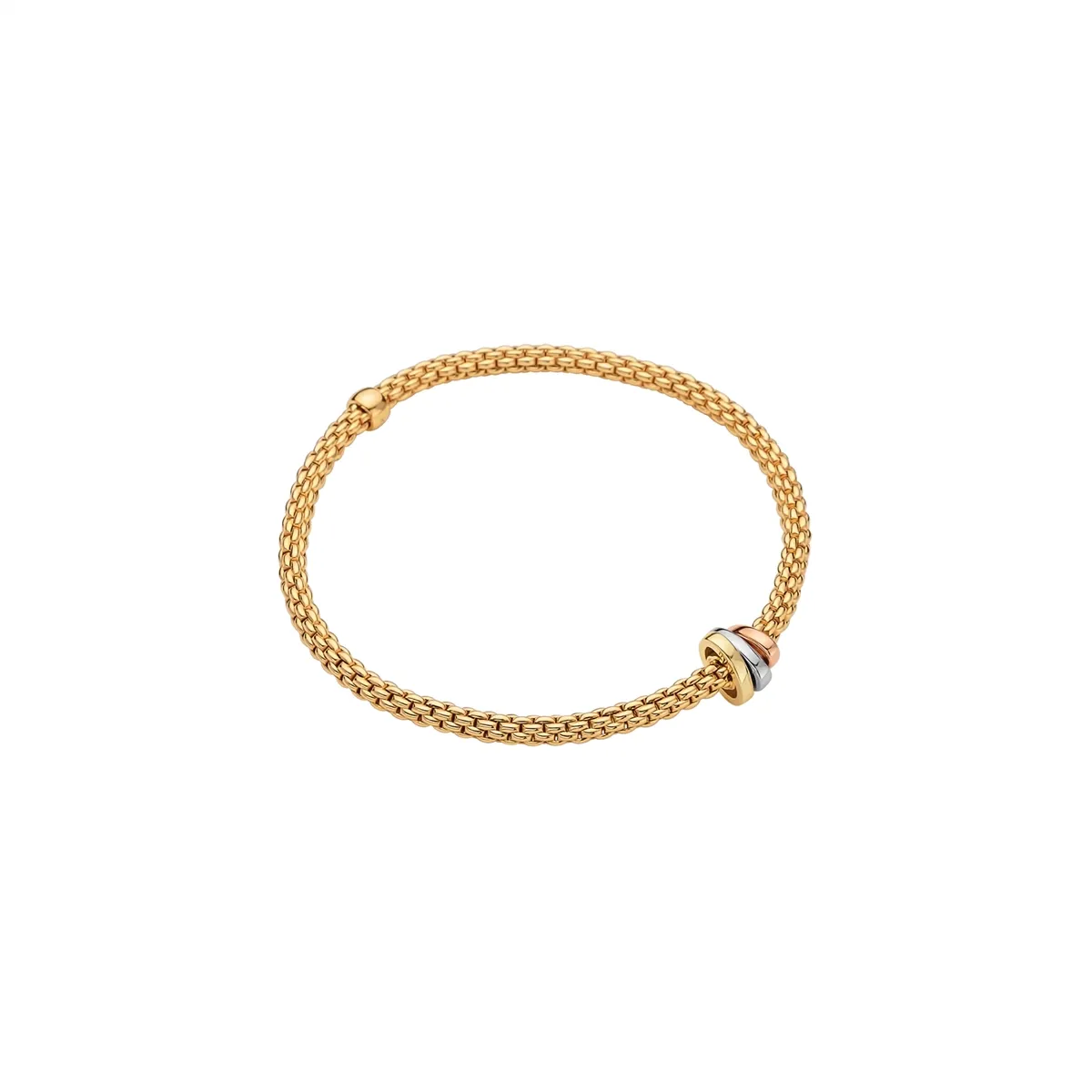 Fope 18K Yellow Gold Prima Collection Flex It Bracelet with Tri Gold Roundel, Large Size