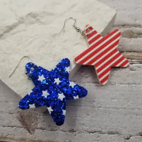 Fourth of July Patriotic Metallic Stars Leather Earrings