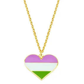 Genderqueer Flag Heart Shaped Necklace