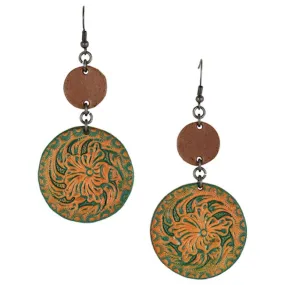 GENUINE TOOLED LEATHER TAN & TURQUOISE EARRINGS