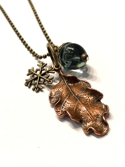 Glass Acorn and Snowflake Charm Necklace