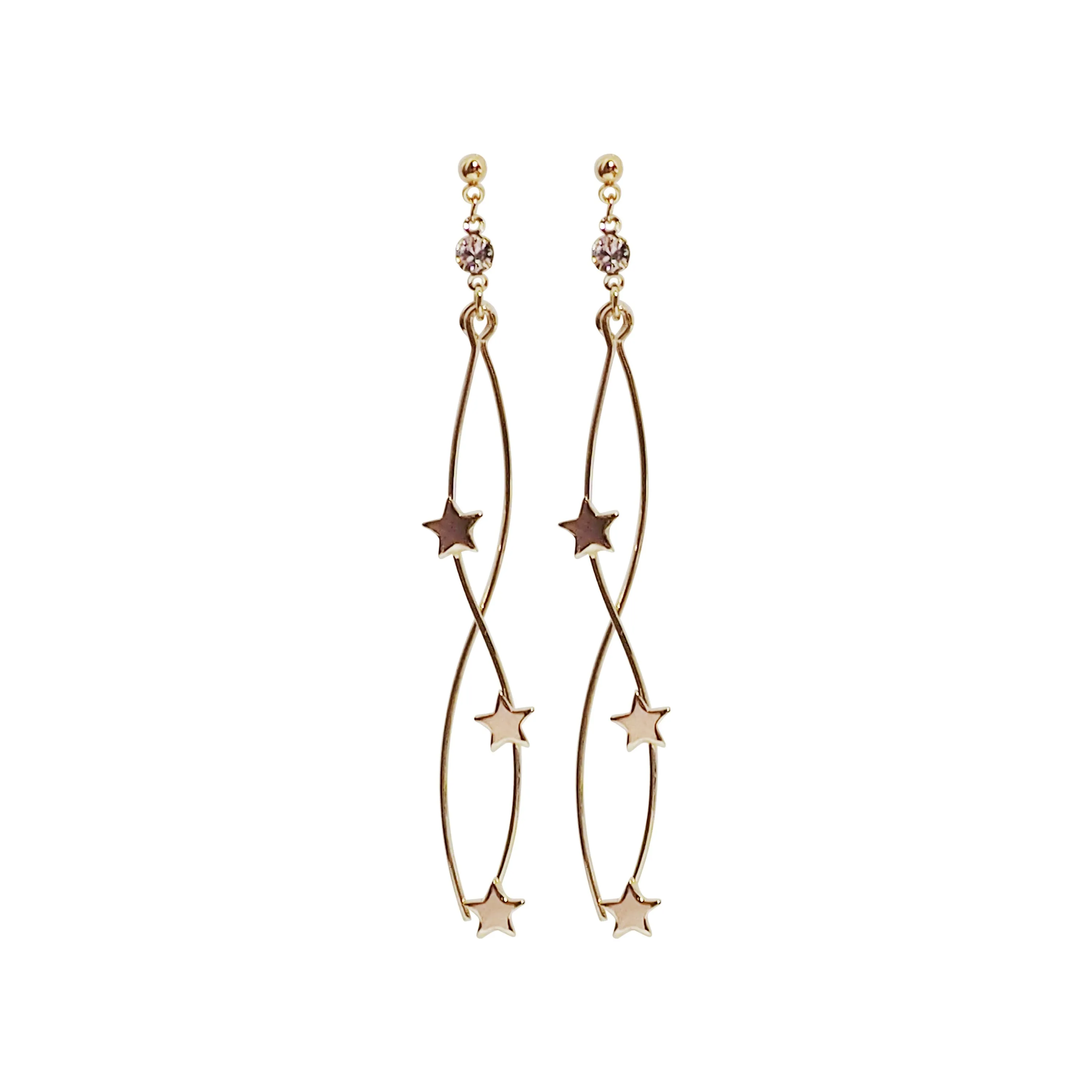 Gold star wave bar dangle invisible clip on earrings