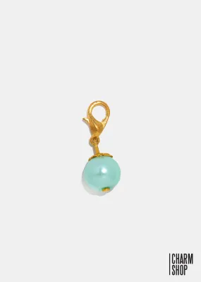 Gold Tone Light Blue Pearl Dangle Charm