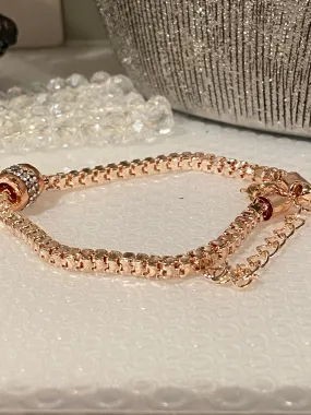 Gorgeous Adjustable Rose gold tone Bracelet Bangle with crystal Cylinder.