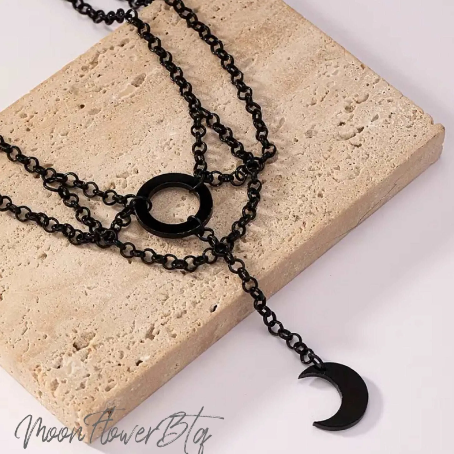 Gothic Crescent Moon Pendant Choker Necklace