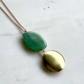 Green Stone Necklace with Tiny Locket