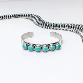 HaDa Collection | Detailed Sterling Silver Cuff with Six Green Kingman Turquoise Stones