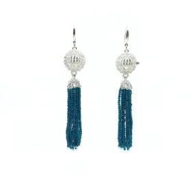 Herbal Locket Crystal Tassel Earrings - Peacock Blue Zirconia