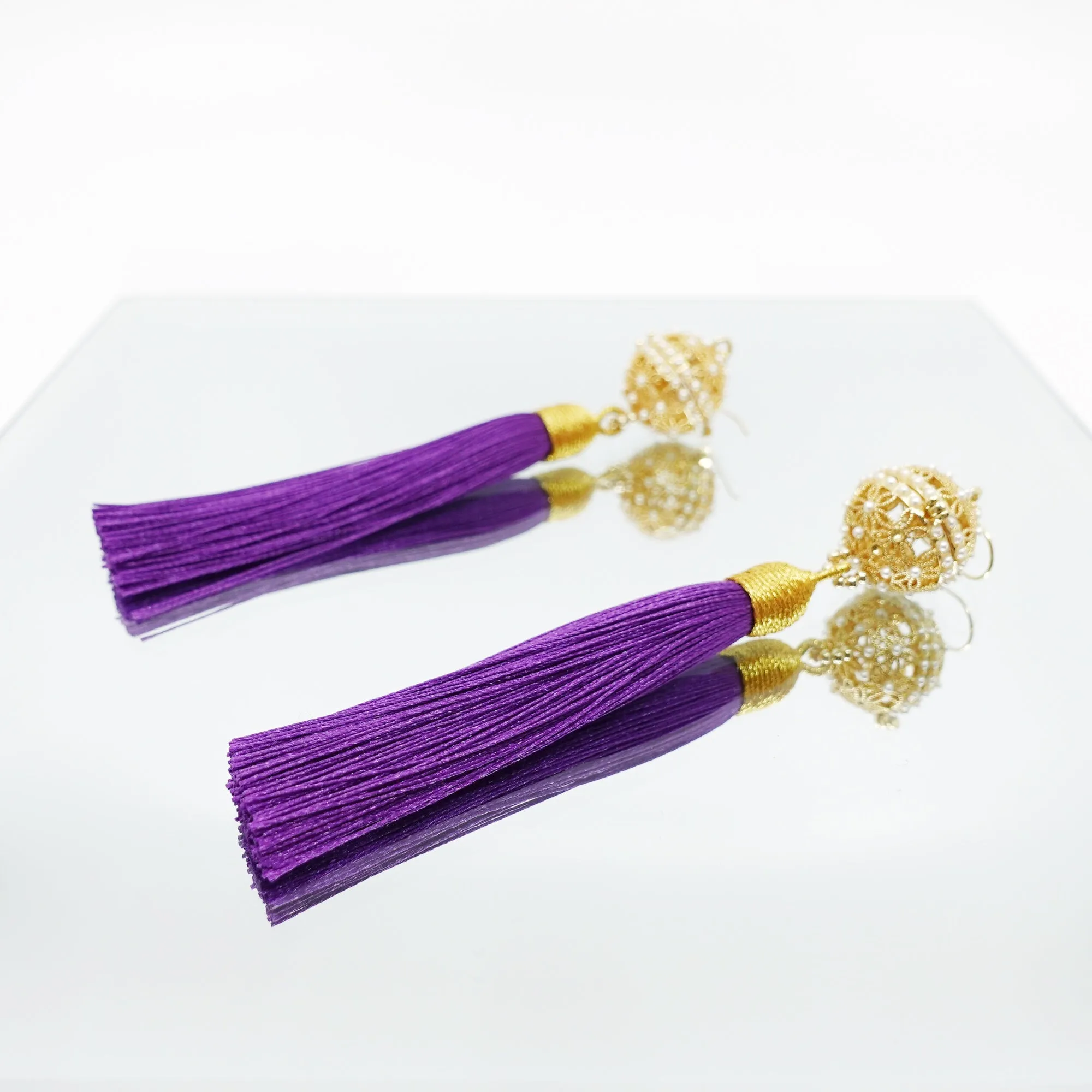 Herbal Locket Silk Tassel Earrings - Deep Purple