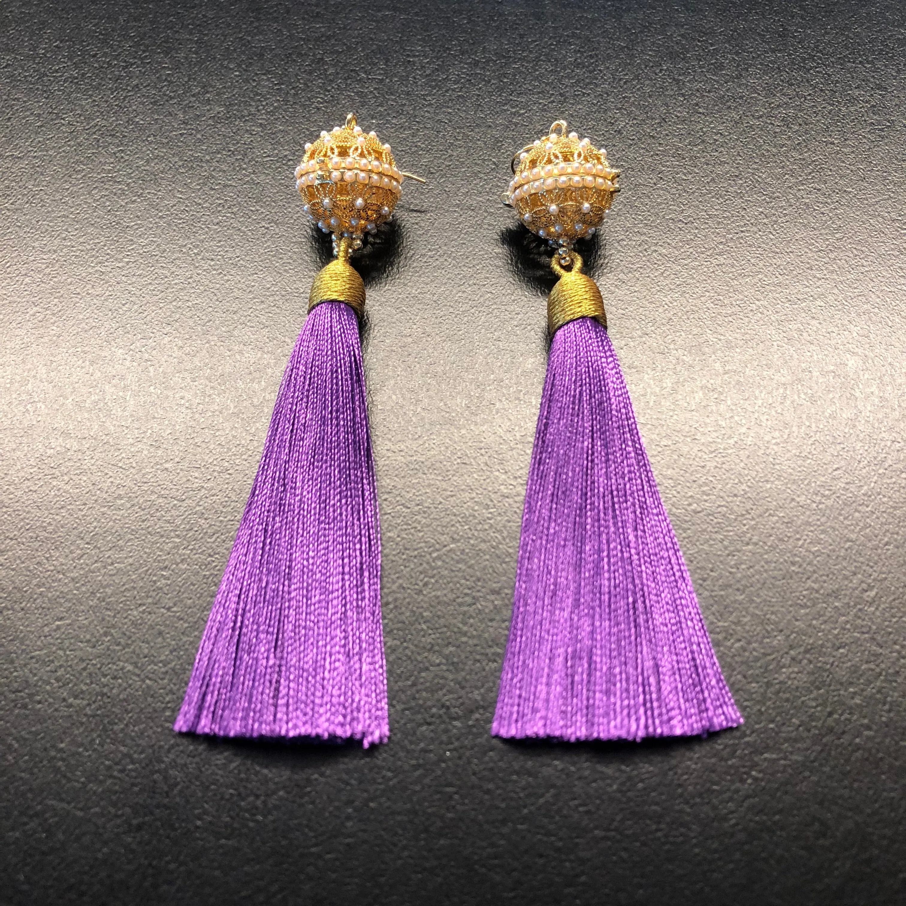 Herbal Locket Silk Tassel Earrings - Deep Purple