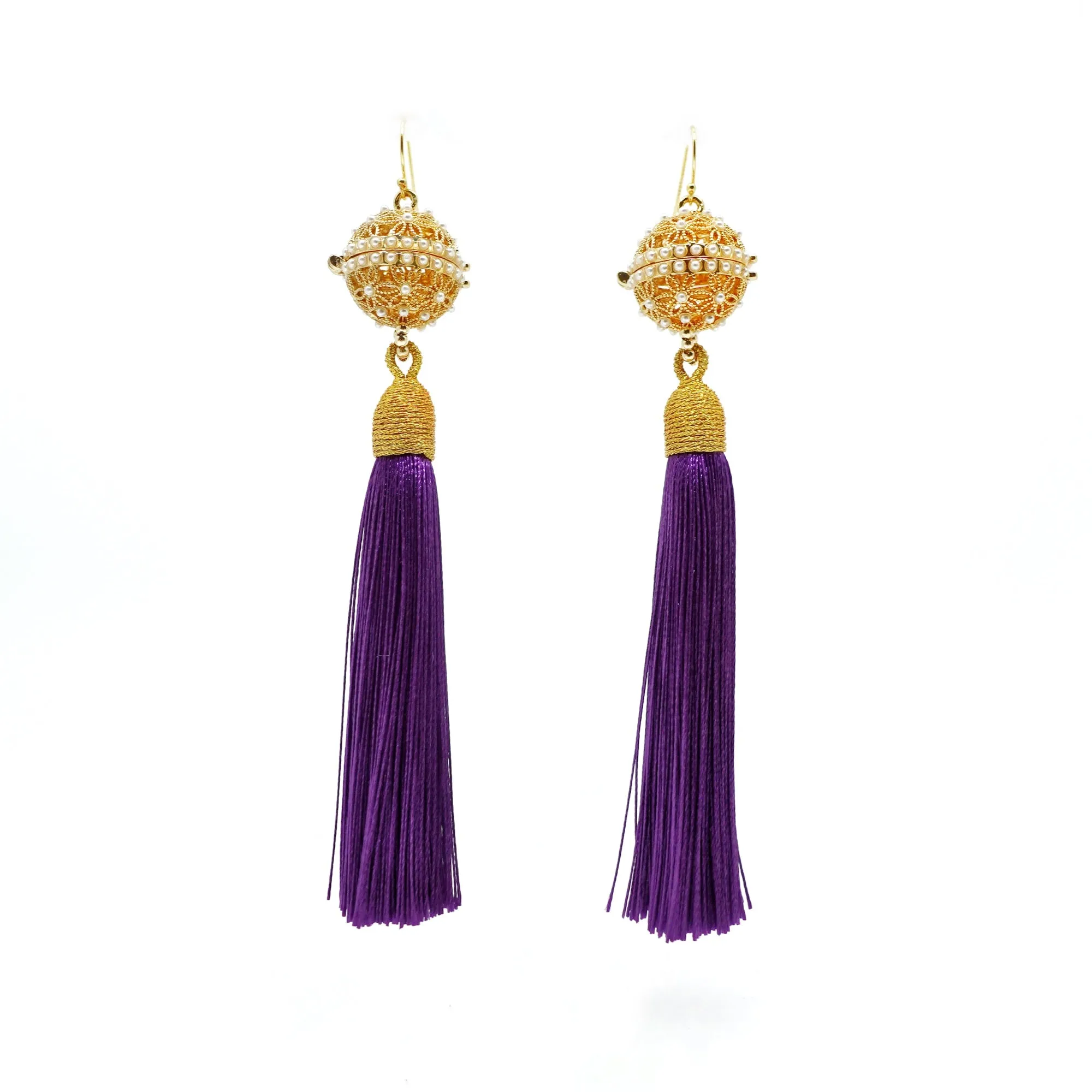 Herbal Locket Silk Tassel Earrings - Deep Purple