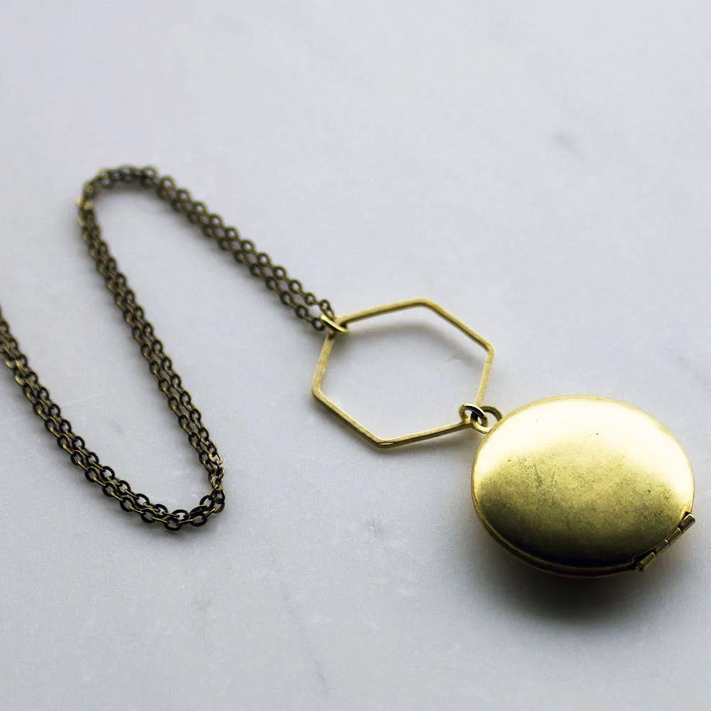 Hexagon Charm Brass Locket