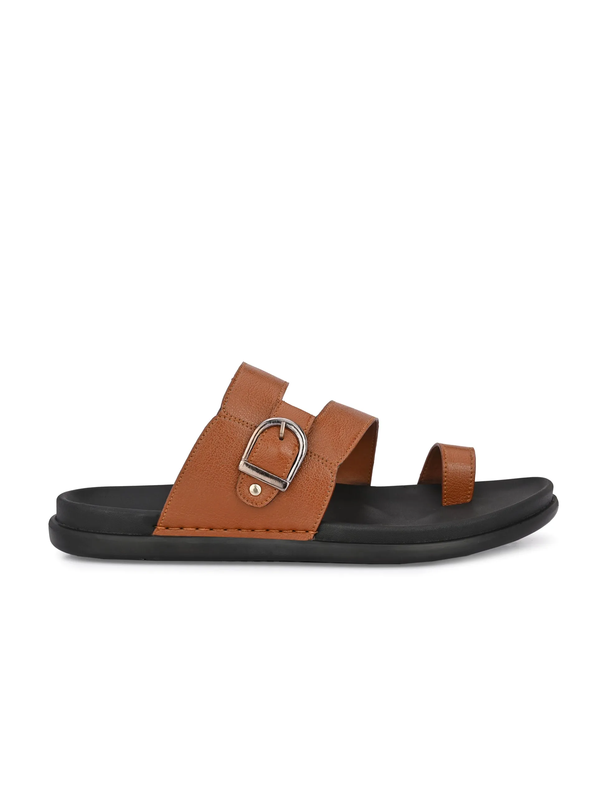 Hitz Men's Tan Leather Toe-Ring Slippers