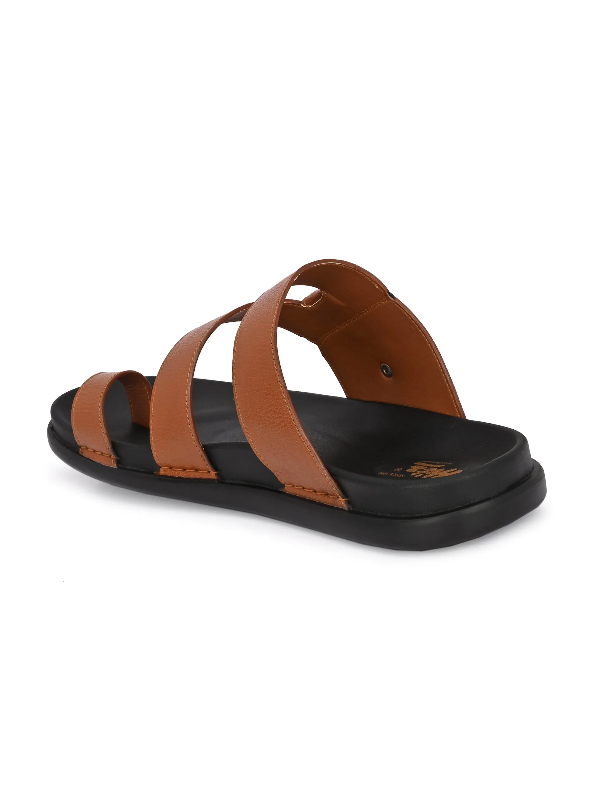 Hitz Men's Tan Leather Toe-Ring Slippers