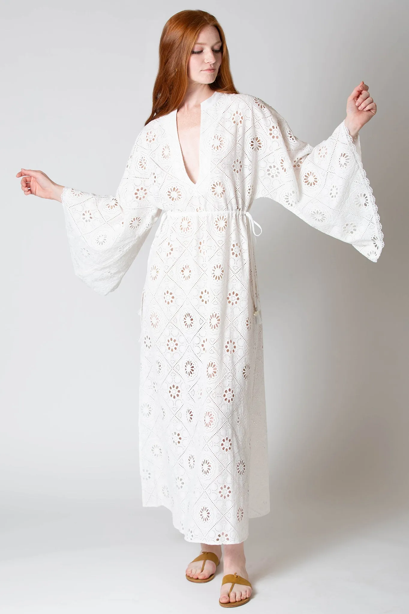 Ieva Diamond Eyelet Embroidered Caftan by Miguelina