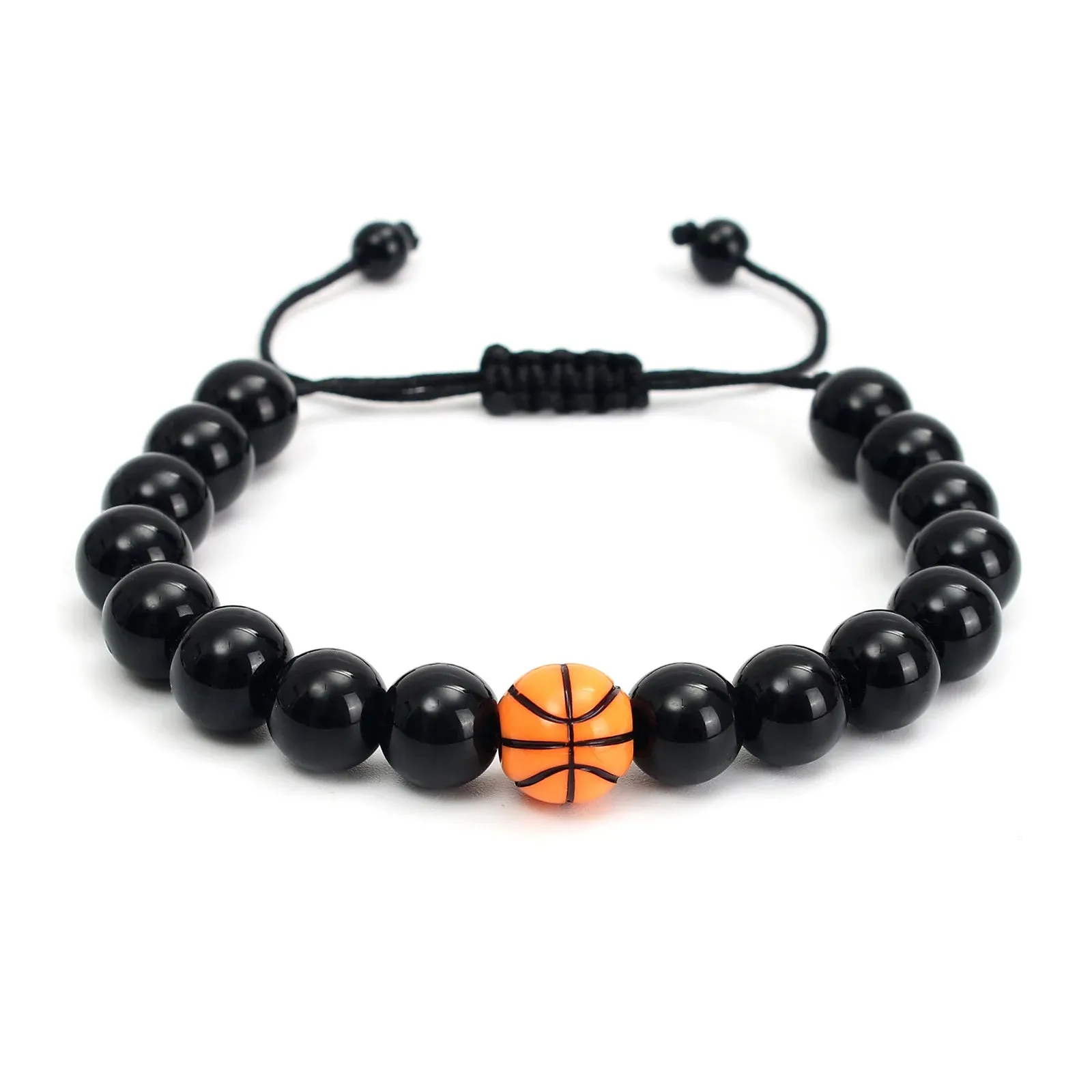 KADRUFI Black Beaded Bracelet for Men Round Basketball Ball Beads Bracelets Elastic Rope Chain Jewelry Gift 2023 pulsera hombre