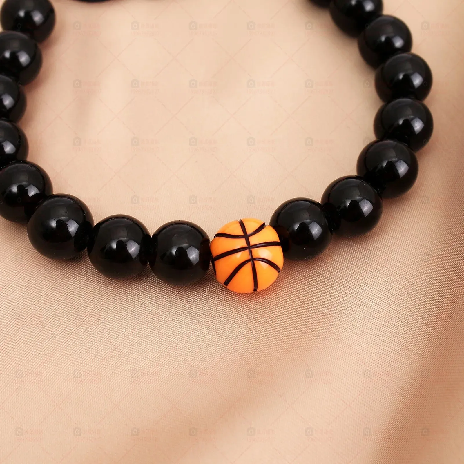 KADRUFI Black Beaded Bracelet for Men Round Basketball Ball Beads Bracelets Elastic Rope Chain Jewelry Gift 2023 pulsera hombre