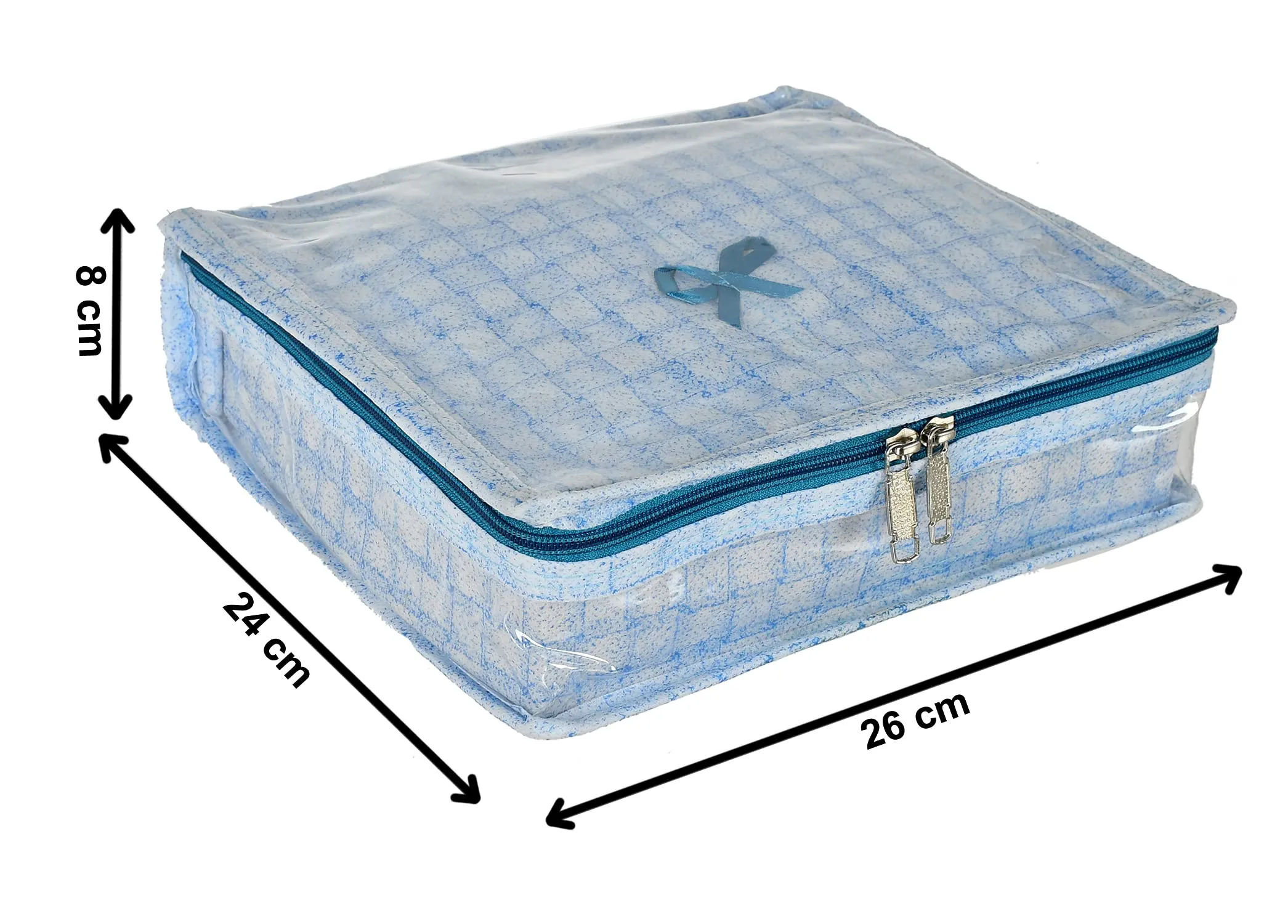 Kuber Industries Check Design Laminated PVC Jewellery Box/Organizer with 4 Transparent Pouch & 1 Bangle/Watch Rod (Blue)-HS_38_LUGGAGE21274