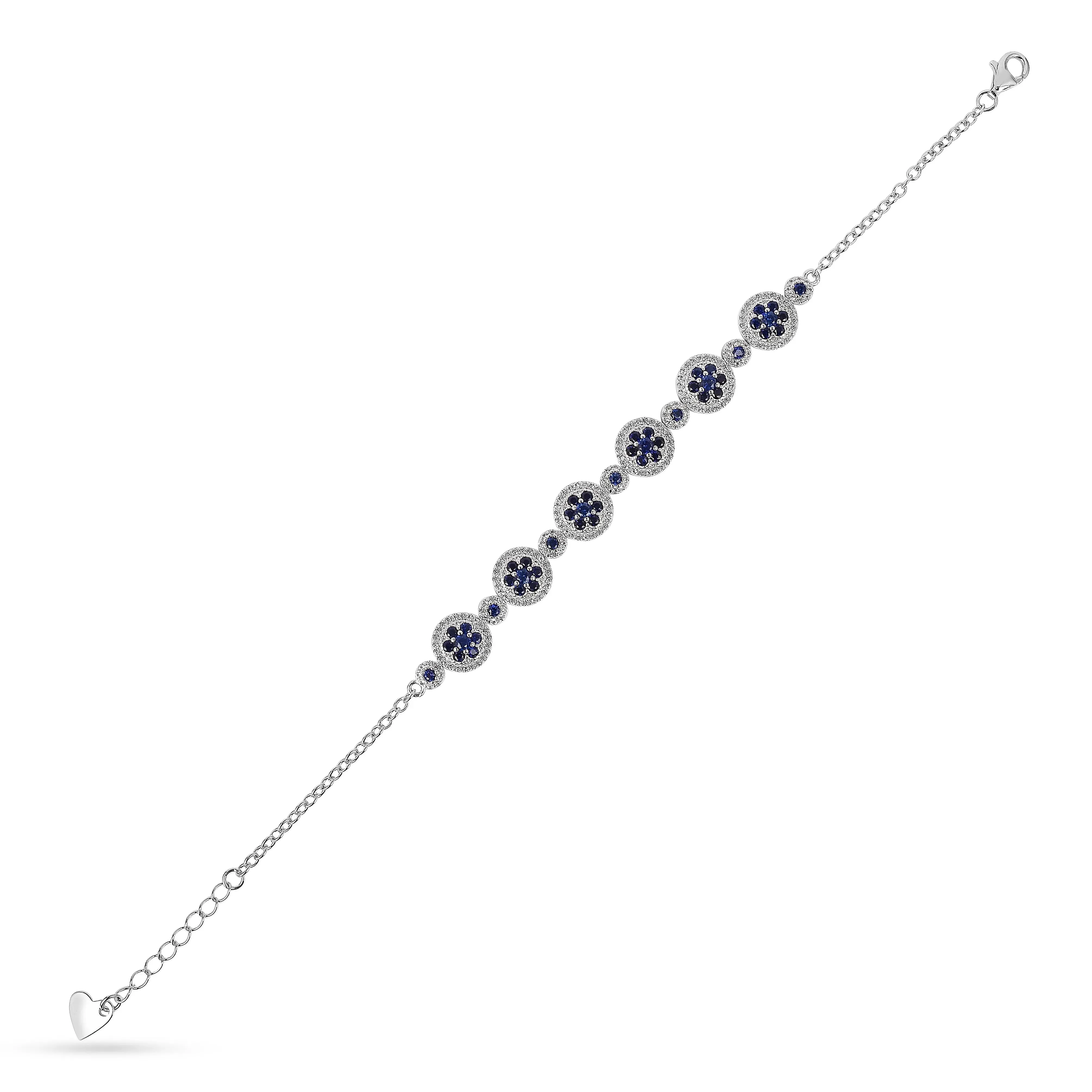 Lab Grown Blue Sapphire Halo Tennis Bracelet