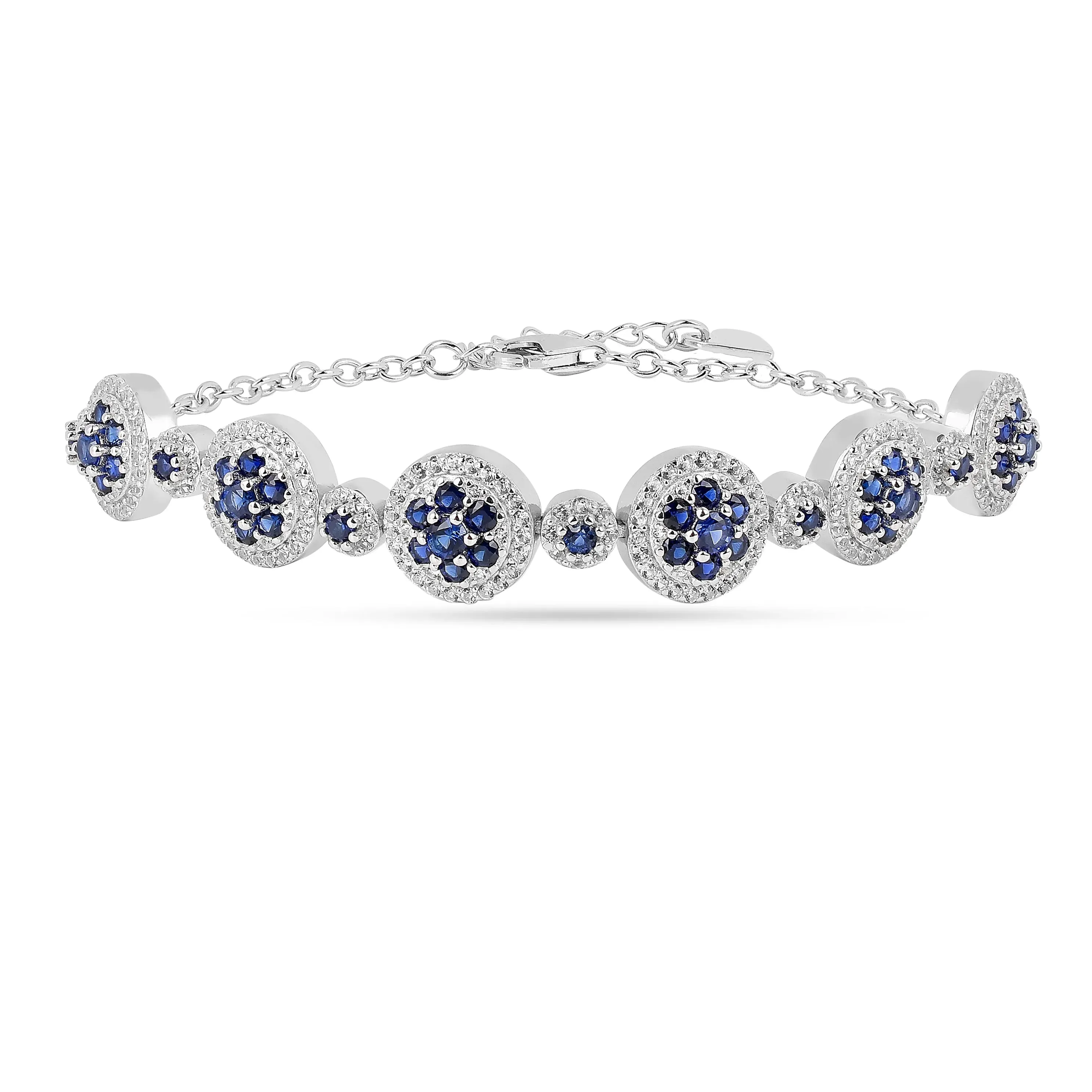 Lab Grown Blue Sapphire Halo Tennis Bracelet