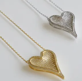 Large Heart Necklace, Pave Diamond CZ Glamorous Girl .925 Sterling Silver Necklace