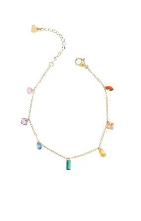 Lila Joyful Colors Cubic Zirconia Pendant with Beaded Chain Bracelet in Gold