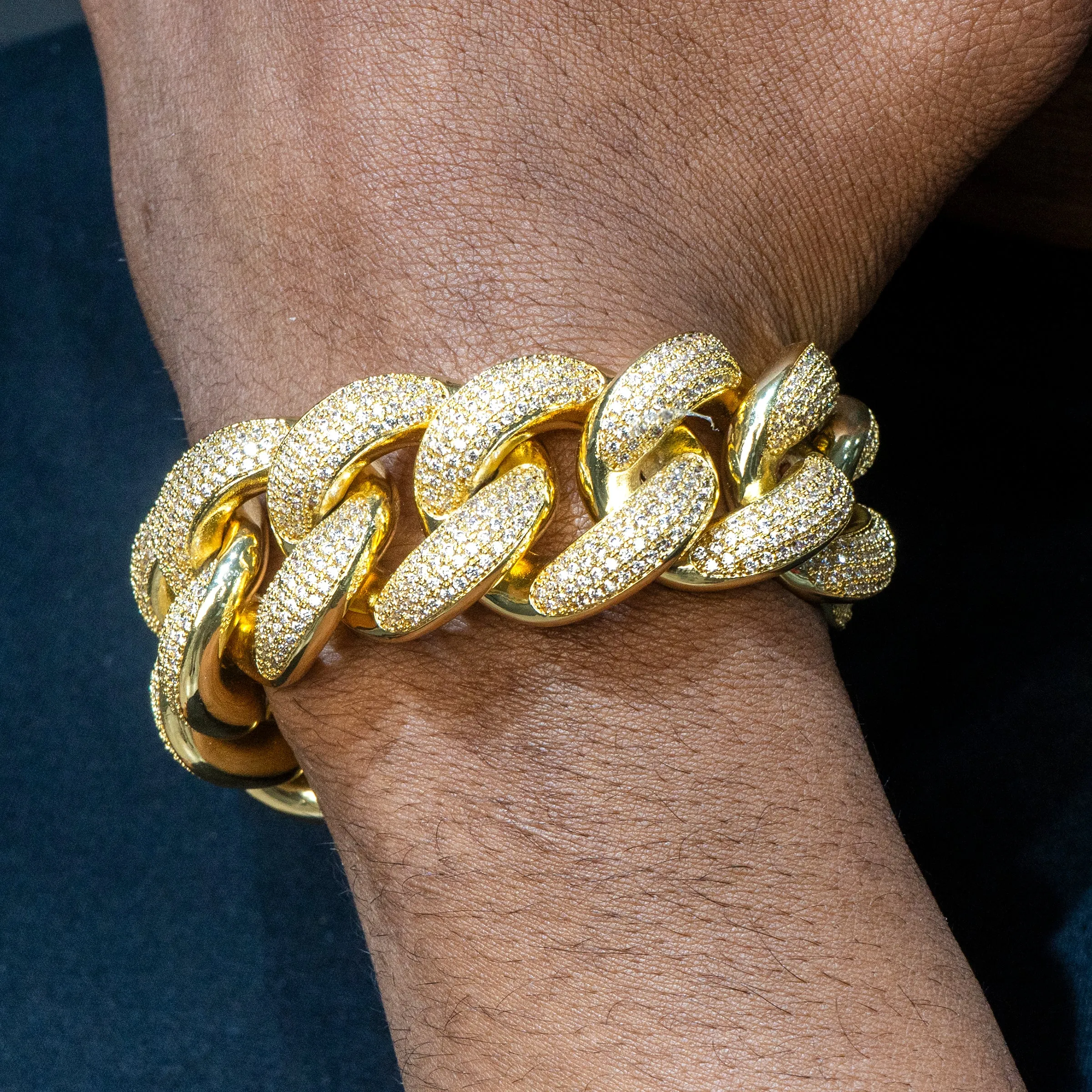 Mens Big Gold Iced Out Bracelet Miami Cuban Link 25MM