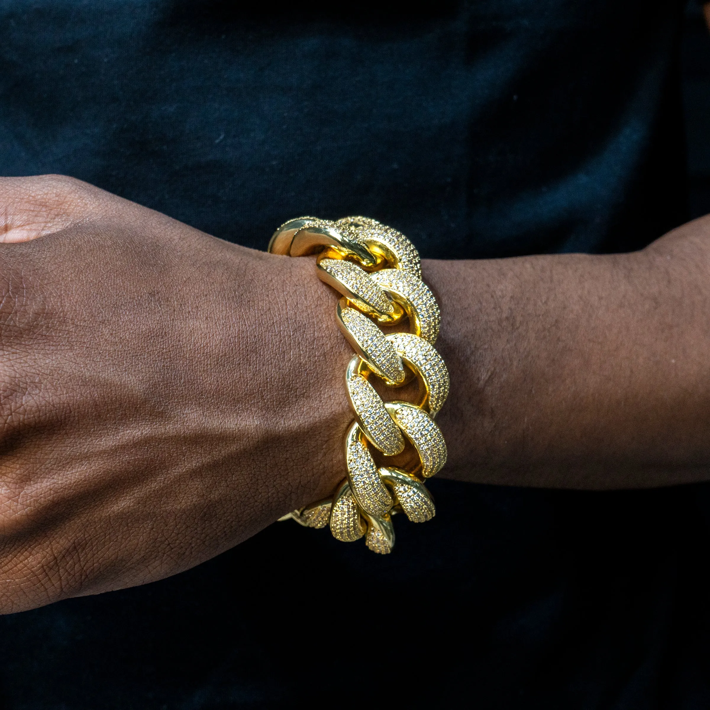 Mens Big Gold Iced Out Bracelet Miami Cuban Link 25MM