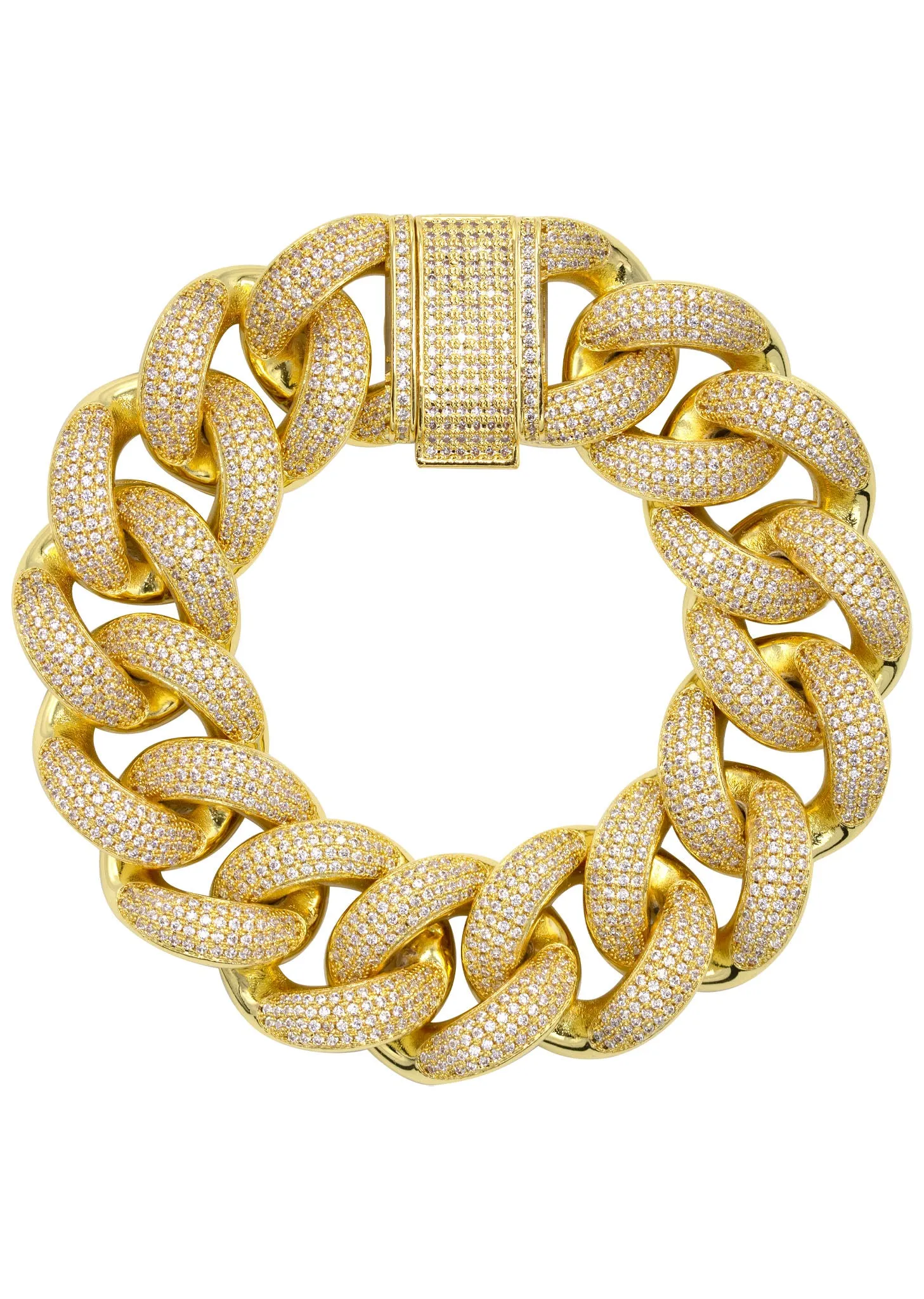 Mens Big Gold Iced Out Bracelet Miami Cuban Link 25MM