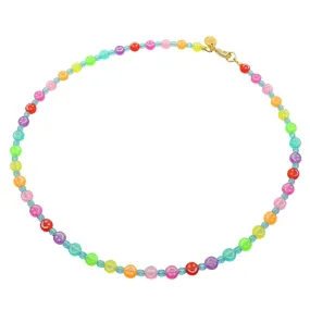 Mini Ombre Rainbow Smiley Charm Faceted Glass Bead Necklace