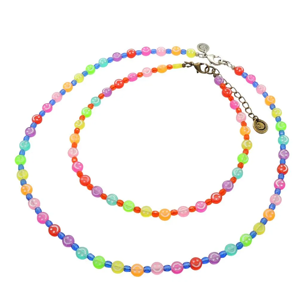 Mini Ombre Rainbow Smiley Charm Faceted Glass Bead Necklace