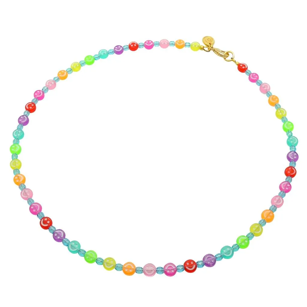 Mini Ombre Rainbow Smiley Charm Faceted Glass Bead Necklace