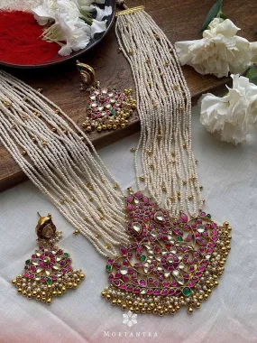 Multicolor Gold Plated Jadau Kundan Necklace Set - MS1072M