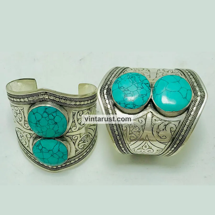 Natural Turquoise Gemstone Cuff Bracelet