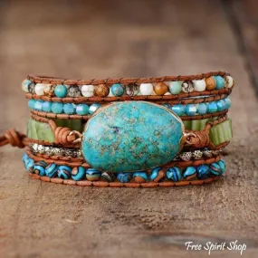 Natural Turquoise Jasper Wrap Bracelet by Free Spirit