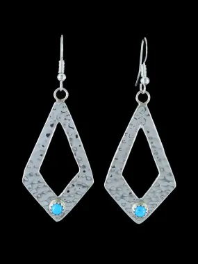 Navajo Turquoise Hammered Sterling Silver Dangle Earrings