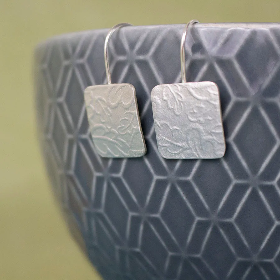 Oak Tag Drop Silver Earrings