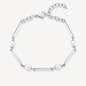 Pearl and Bar Link Bracelet in Stainless Steel