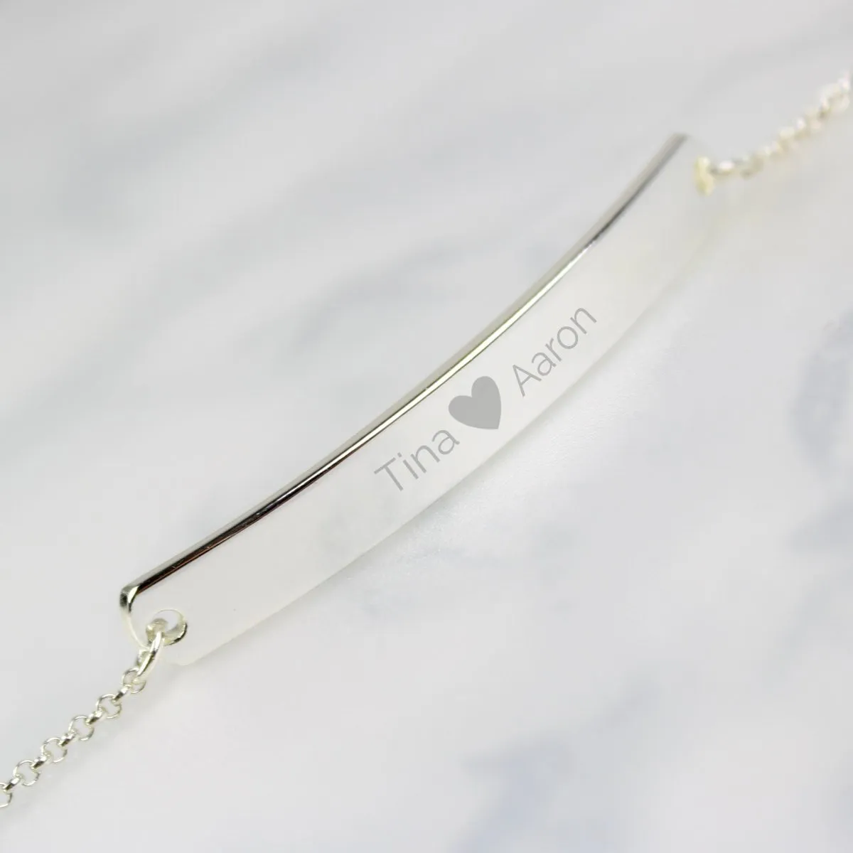 Personalised Silver Tone Heart Bar Bracelet